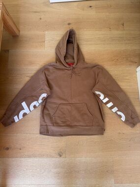 Supreme Brown Hoodie with White Sleeve Logo